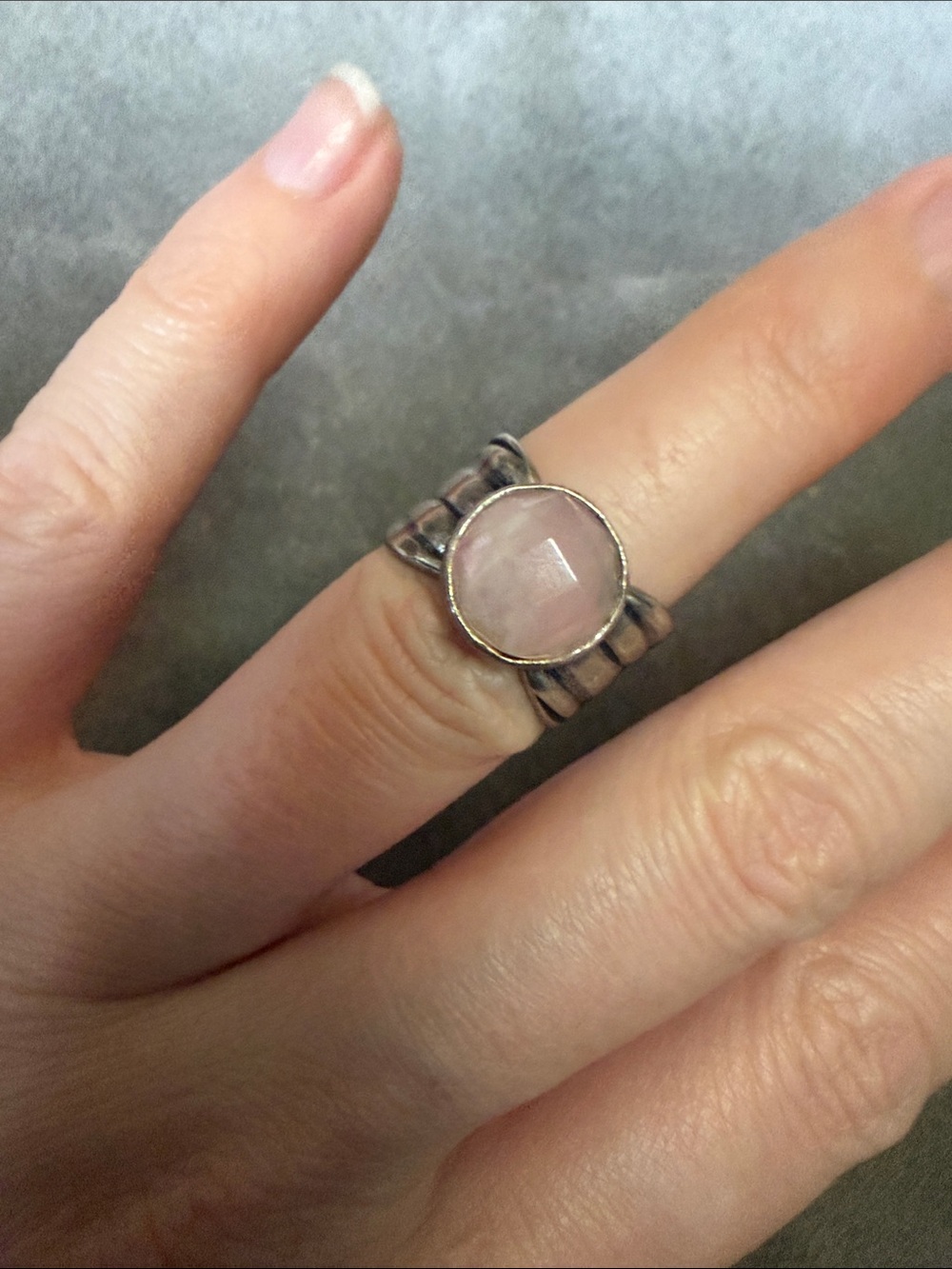 Sterling Silver Ring with Pink Rose Quartz Center